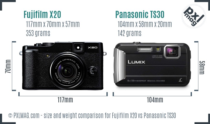 Fujifilm X20 vs Panasonic TS30 size comparison