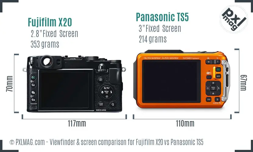 Fujifilm X20 vs Panasonic TS5 Screen and Viewfinder comparison