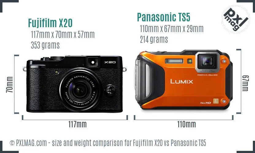 Fujifilm X20 vs Panasonic TS5 size comparison