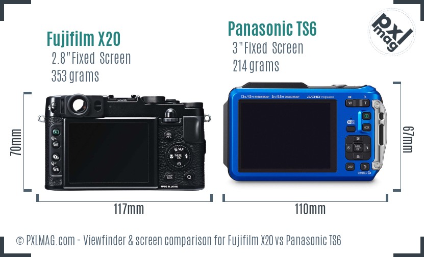 Fujifilm X20 vs Panasonic TS6 Screen and Viewfinder comparison