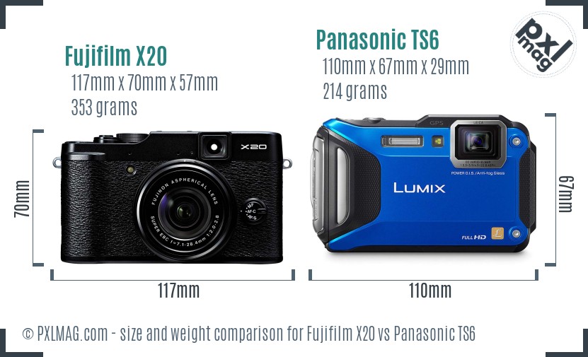 Fujifilm X20 vs Panasonic TS6 size comparison