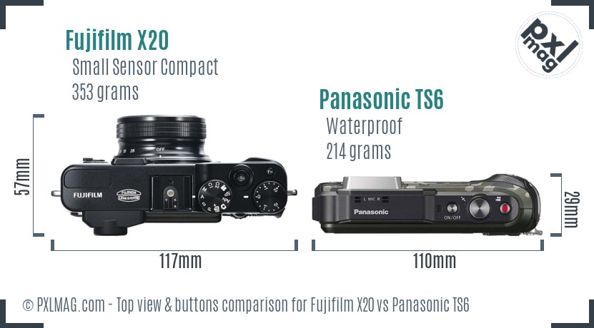 Fujifilm X20 vs Panasonic TS6 top view buttons comparison