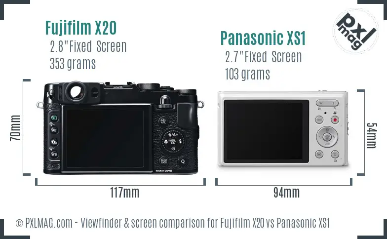 Fujifilm X20 vs Panasonic XS1 Screen and Viewfinder comparison