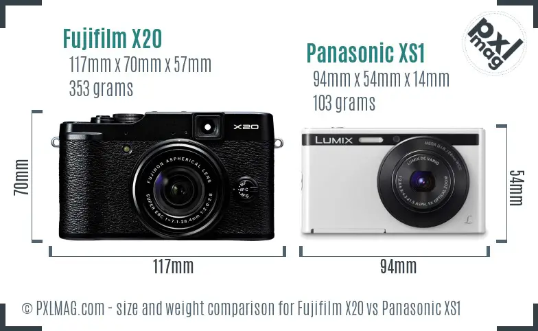 Fujifilm X20 vs Panasonic XS1 size comparison