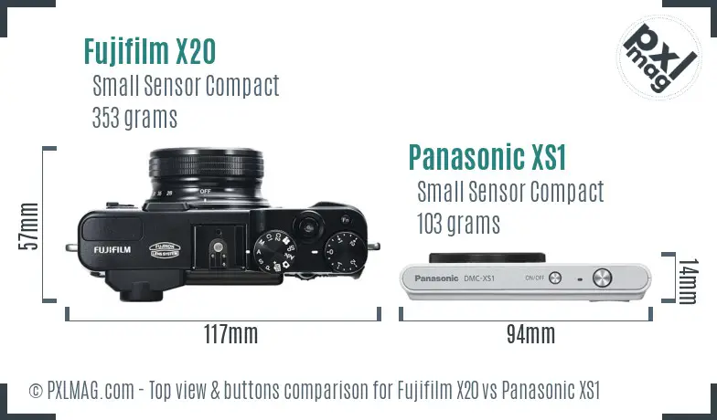 Fujifilm X20 vs Panasonic XS1 top view buttons comparison