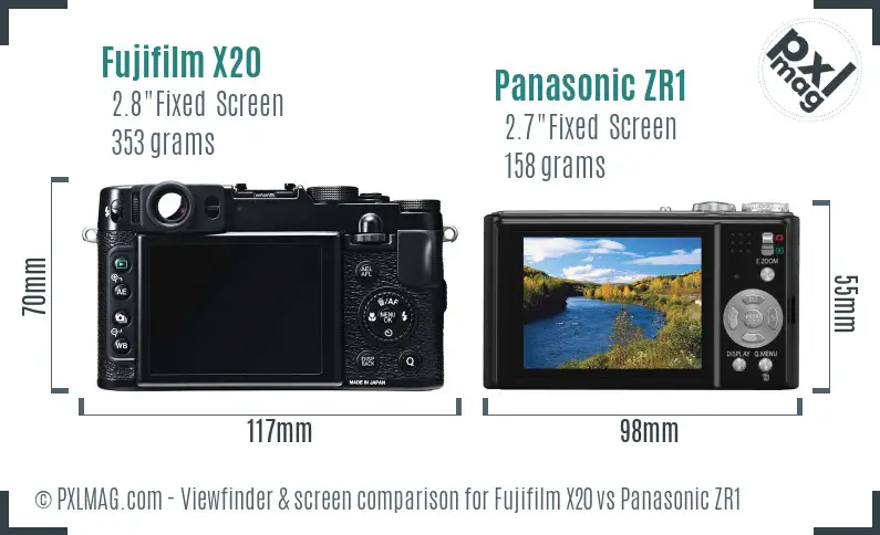 Fujifilm X20 vs Panasonic ZR1 Screen and Viewfinder comparison