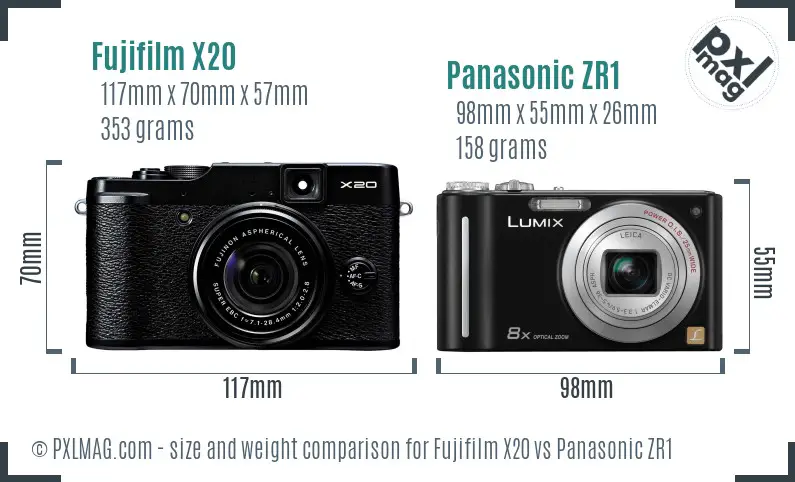 Fujifilm X20 vs Panasonic ZR1 size comparison