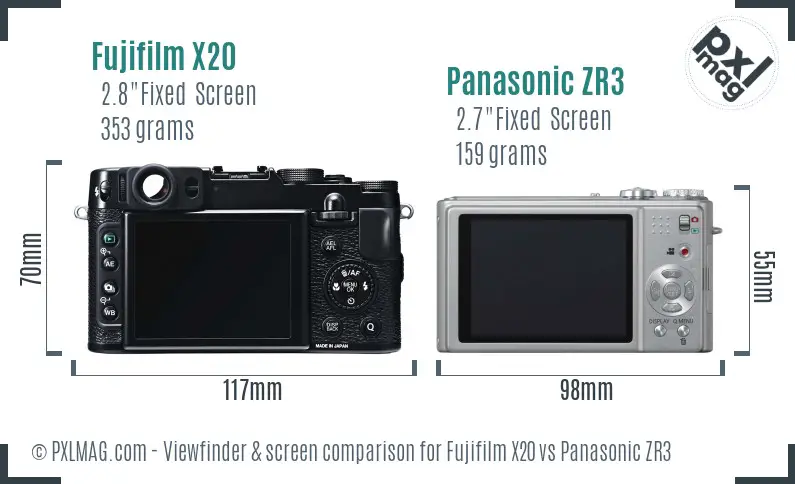 Fujifilm X20 vs Panasonic ZR3 Screen and Viewfinder comparison