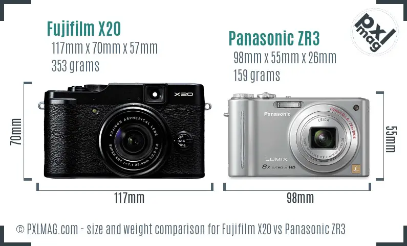Fujifilm X20 vs Panasonic ZR3 size comparison
