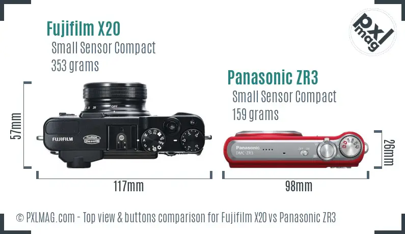 Fujifilm X20 vs Panasonic ZR3 top view buttons comparison