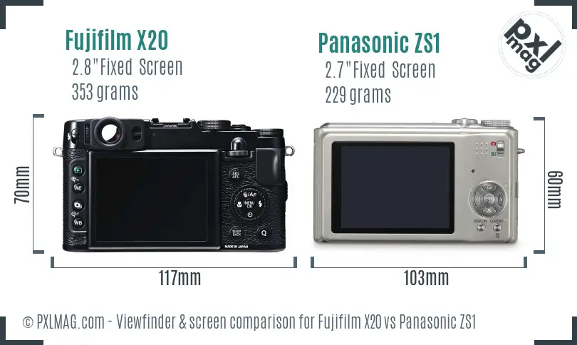 Fujifilm X20 vs Panasonic ZS1 Screen and Viewfinder comparison
