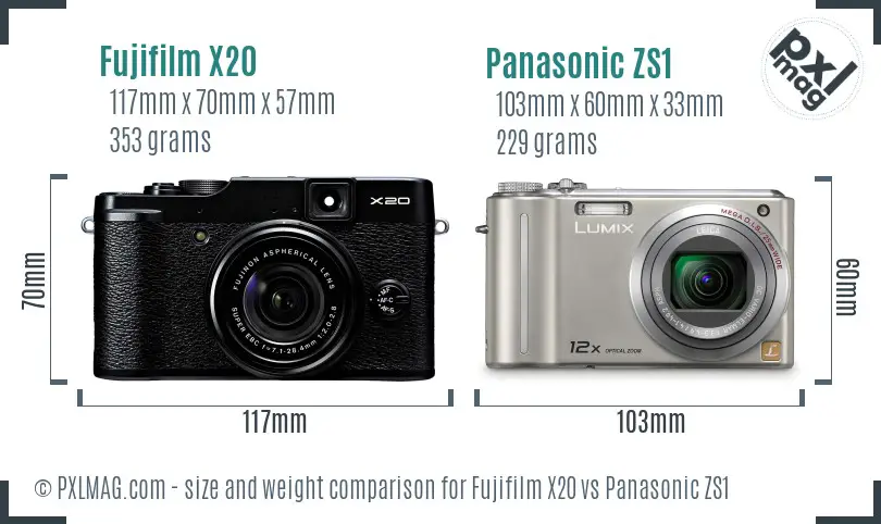 Fujifilm X20 vs Panasonic ZS1 size comparison