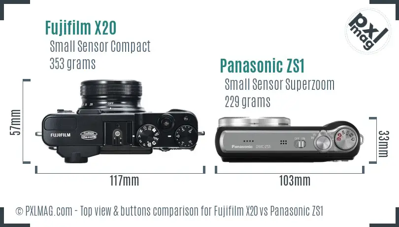 Fujifilm X20 vs Panasonic ZS1 top view buttons comparison