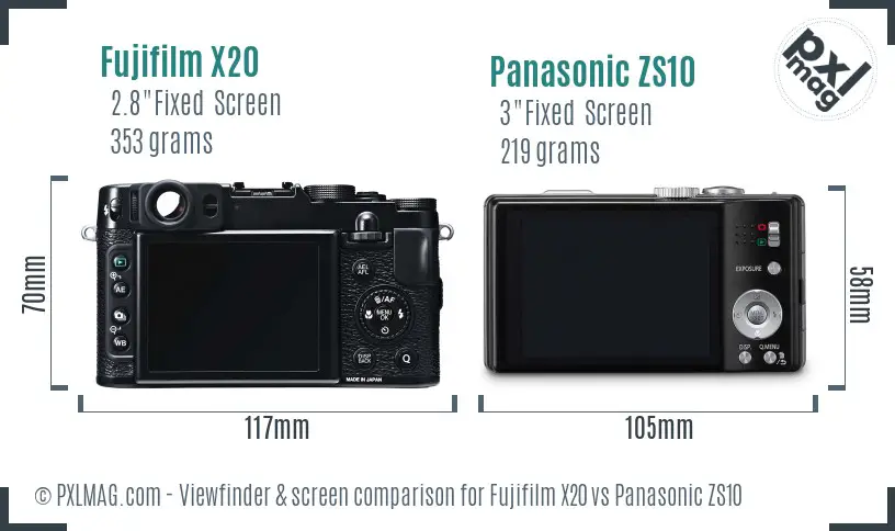 Fujifilm X20 vs Panasonic ZS10 Screen and Viewfinder comparison