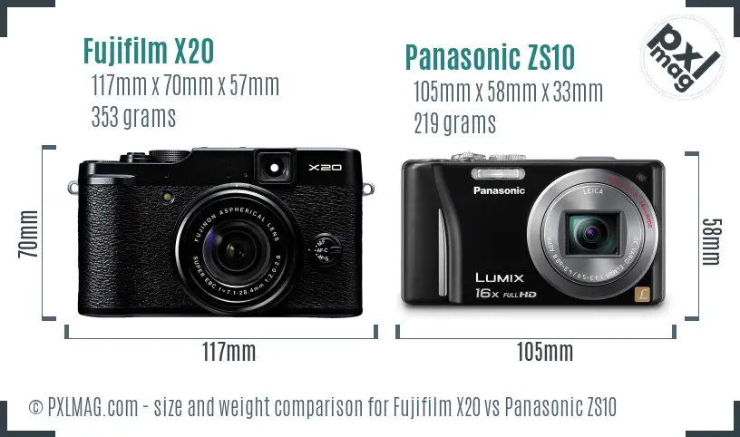 Fujifilm X20 vs Panasonic ZS10 size comparison