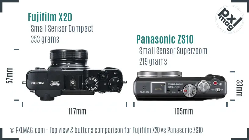 Fujifilm X20 vs Panasonic ZS10 top view buttons comparison