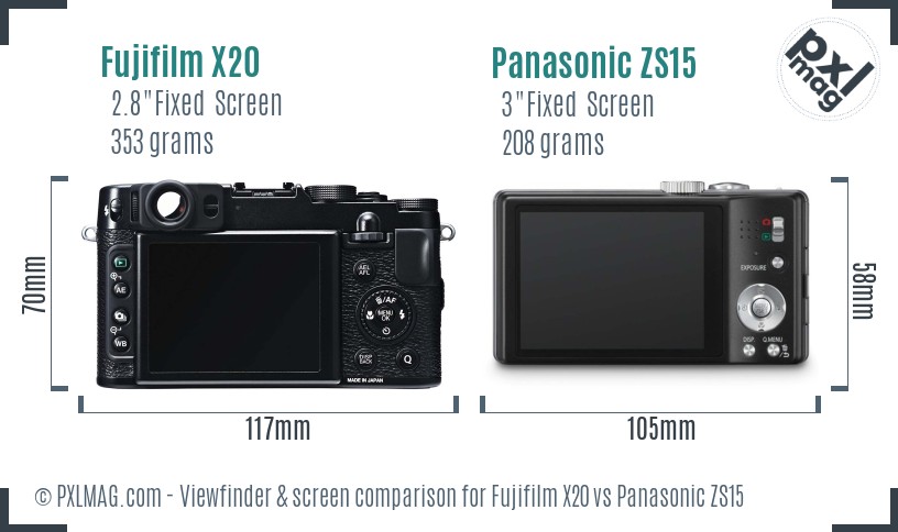 Fujifilm X20 vs Panasonic ZS15 Screen and Viewfinder comparison