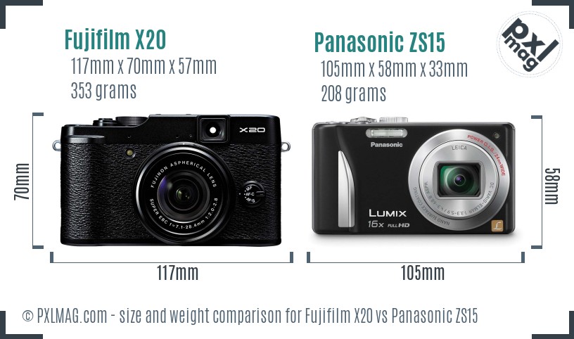 Fujifilm X20 vs Panasonic ZS15 size comparison