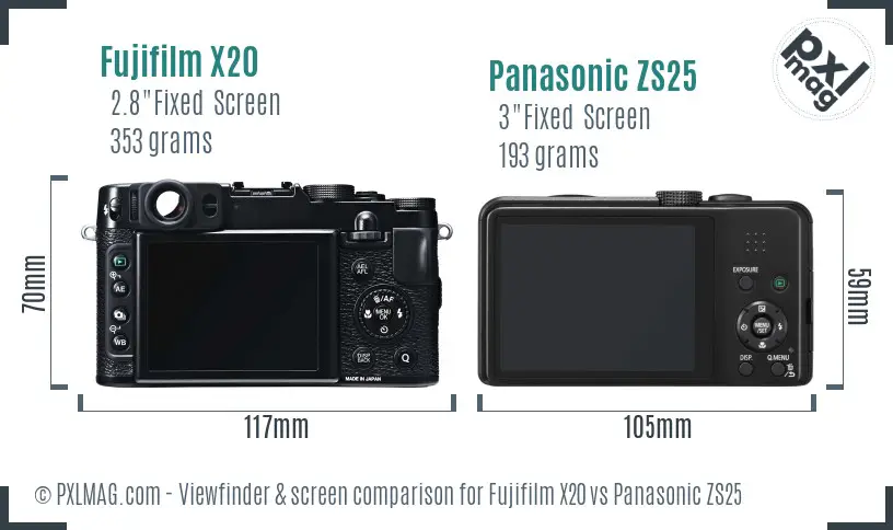 Fujifilm X20 vs Panasonic ZS25 Screen and Viewfinder comparison