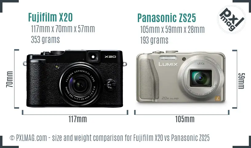 Fujifilm X20 vs Panasonic ZS25 size comparison