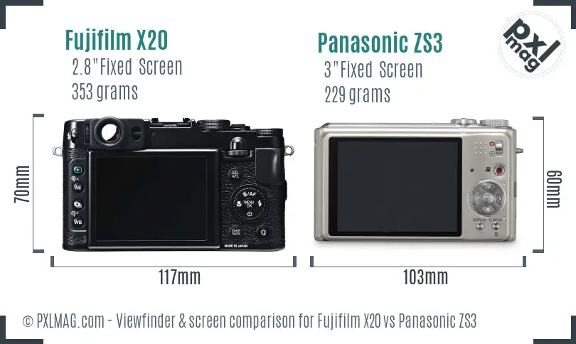 Fujifilm X20 vs Panasonic ZS3 Screen and Viewfinder comparison Fujifilm X20 vs Panasonic ZS3 Screen and Viewfinder comparison