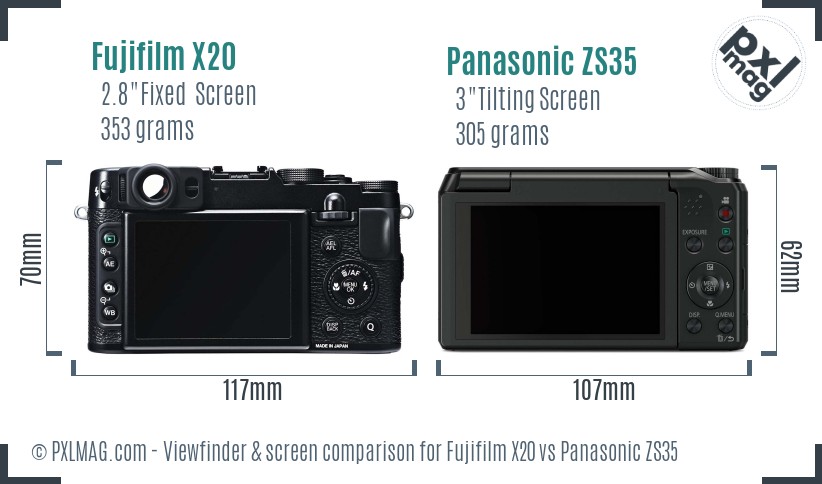 Fujifilm X20 vs Panasonic ZS35 Screen and Viewfinder comparison