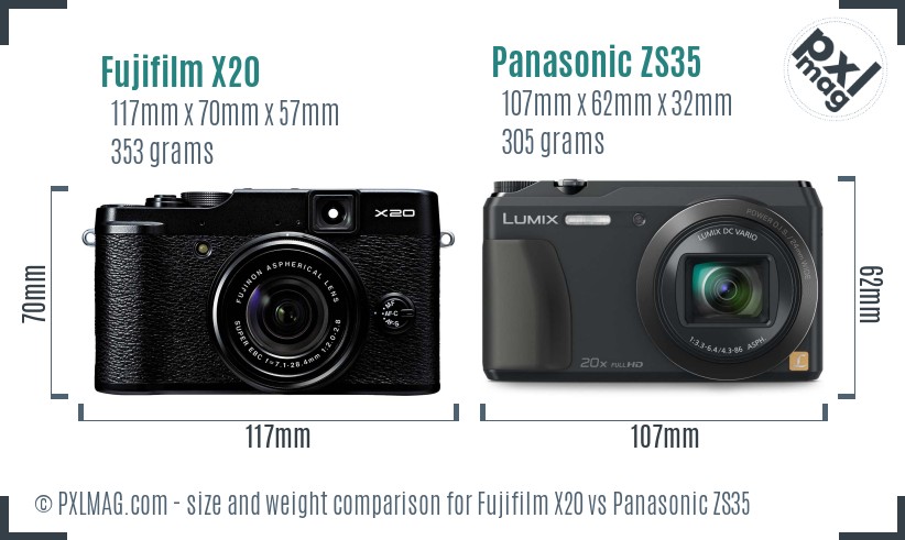 Fujifilm X20 vs Panasonic ZS35 size comparison