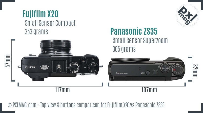 Fujifilm X20 vs Panasonic ZS35 top view buttons comparison