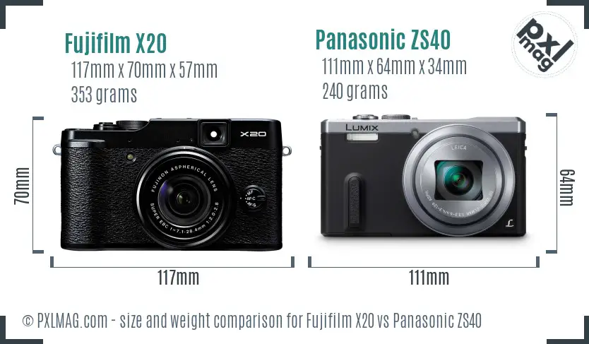 Fujifilm X20 vs Panasonic ZS40 size comparison