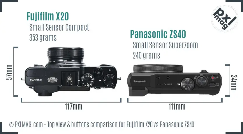 Fujifilm X20 vs Panasonic ZS40 top view buttons comparison