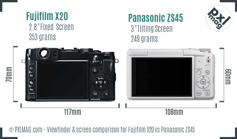 Fujifilm X20 vs Panasonic ZS45 Screen and Viewfinder comparison