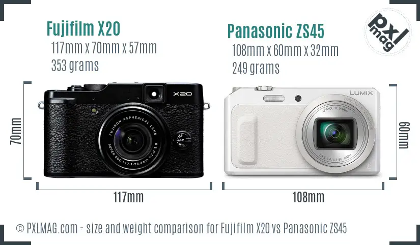 Fujifilm X20 vs Panasonic ZS45 size comparison