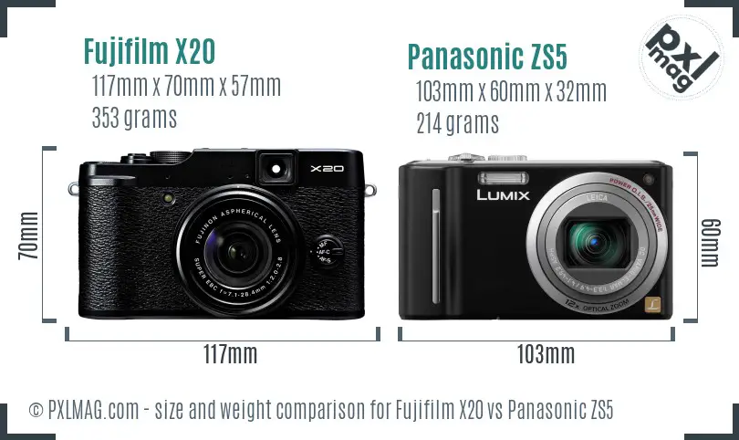 Fujifilm X20 vs Panasonic ZS5 size comparison