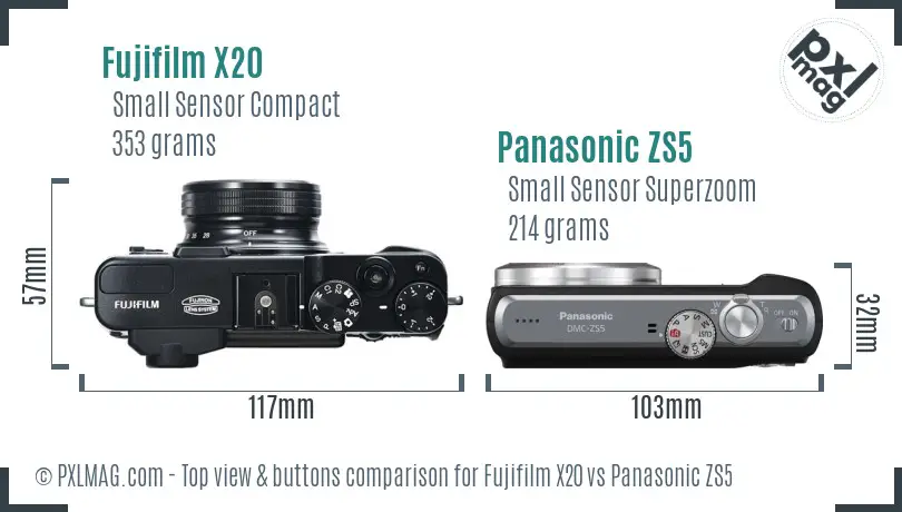 Fujifilm X20 vs Panasonic ZS5 top view buttons comparison