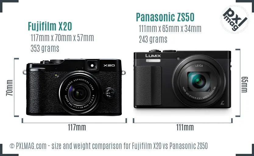 Fujifilm X20 vs Panasonic ZS50 size comparison Fujifilm X20 vs Panasonic ZS50 size comparison