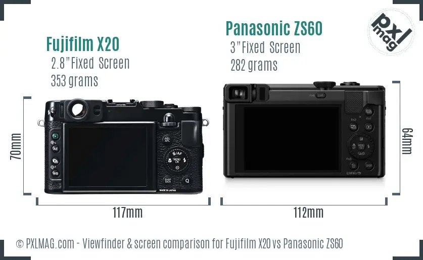 Fujifilm X20 vs Panasonic ZS60 Screen and Viewfinder comparison