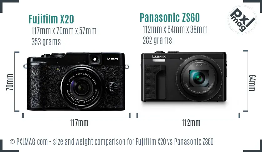 Fujifilm X20 vs Panasonic ZS60 size comparison