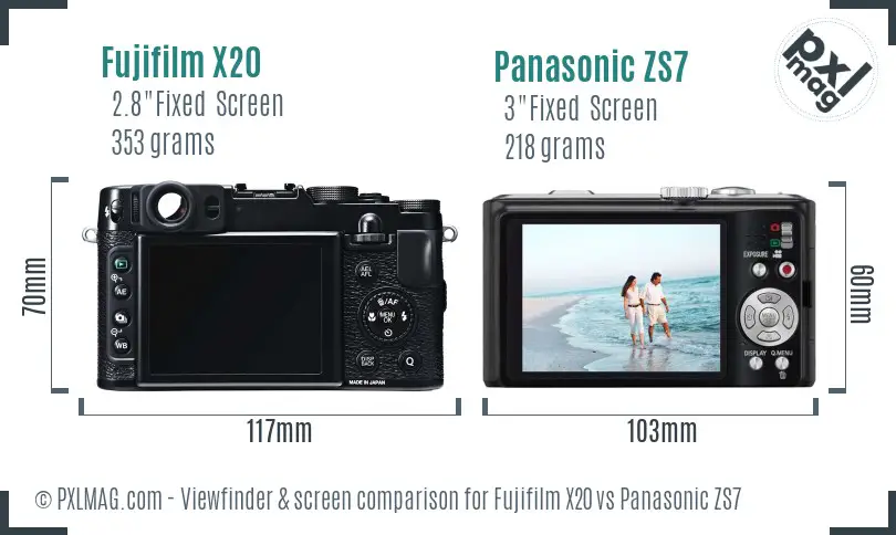 Fujifilm X20 vs Panasonic ZS7 Screen and Viewfinder comparison