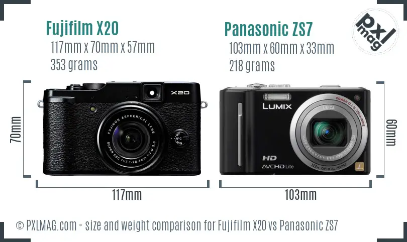 Fujifilm X20 vs Panasonic ZS7 size comparison