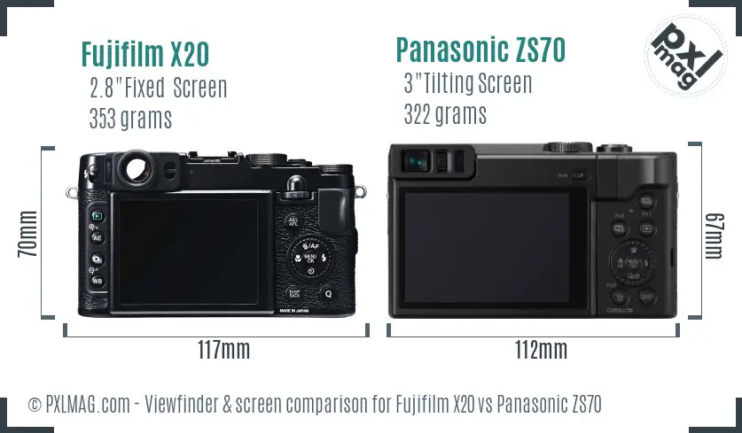 Fujifilm X20 vs Panasonic ZS70 Screen and Viewfinder comparison