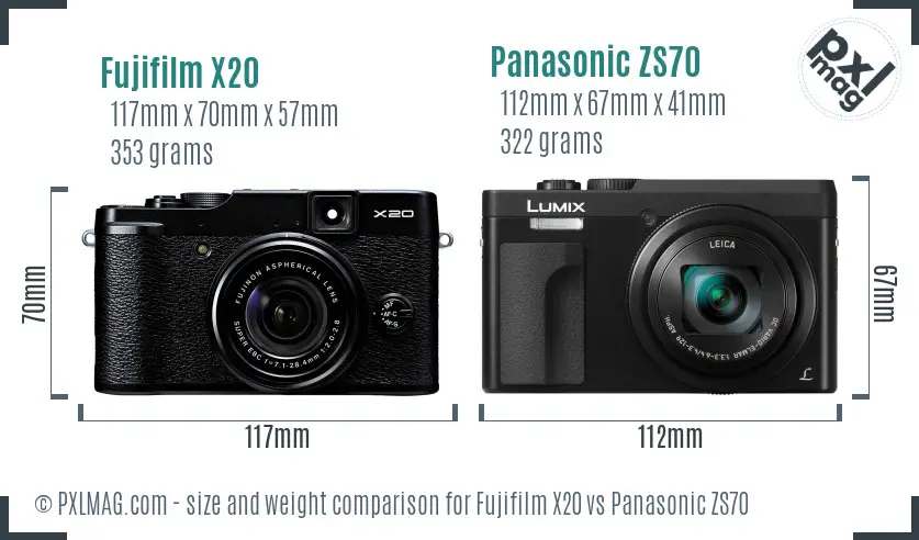 Fujifilm X20 vs Panasonic ZS70 size comparison