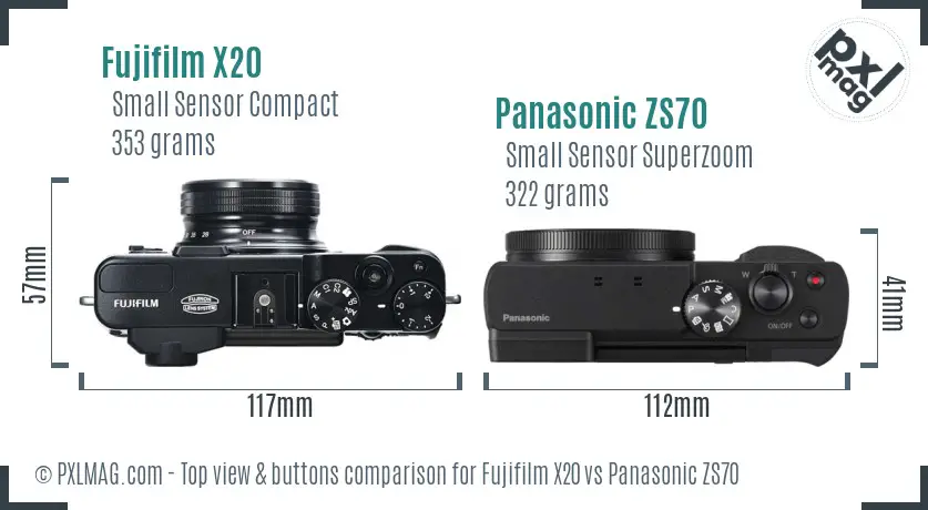 Fujifilm X20 vs Panasonic ZS70 top view buttons comparison