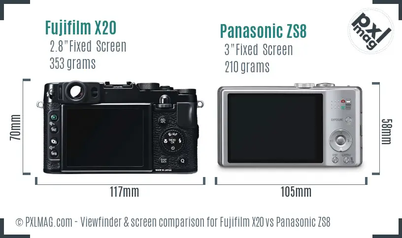 Fujifilm X20 vs Panasonic ZS8 Screen and Viewfinder comparison