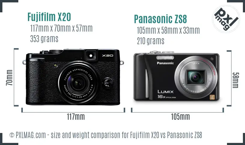 Fujifilm X20 vs Panasonic ZS8 size comparison