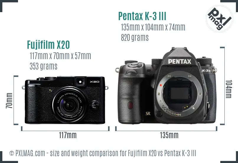 Fujifilm X20 vs Pentax K-3 III size comparison
