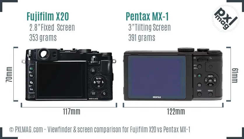 Fujifilm X20 vs Pentax MX-1 Screen and Viewfinder comparison