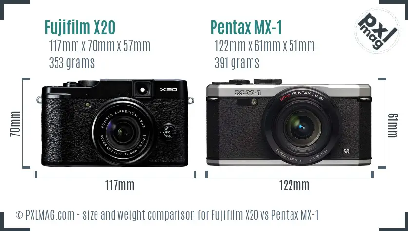 Fujifilm X20 vs Pentax MX-1 size comparison