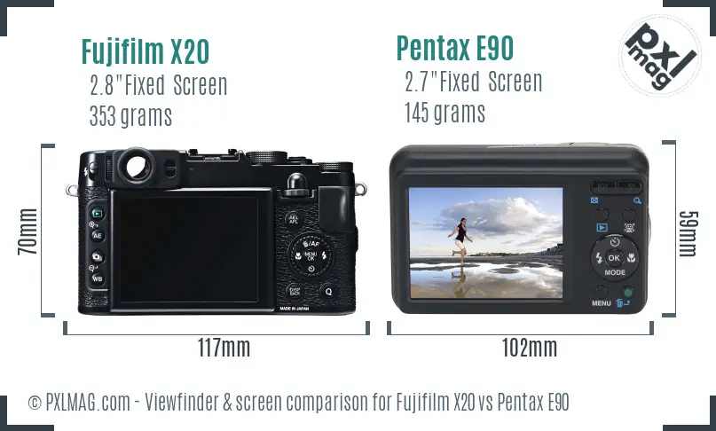 Fujifilm X20 vs Pentax E90 Screen and Viewfinder comparison