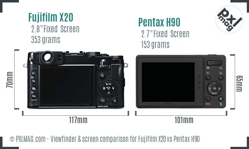 Fujifilm X20 vs Pentax H90 Screen and Viewfinder comparison