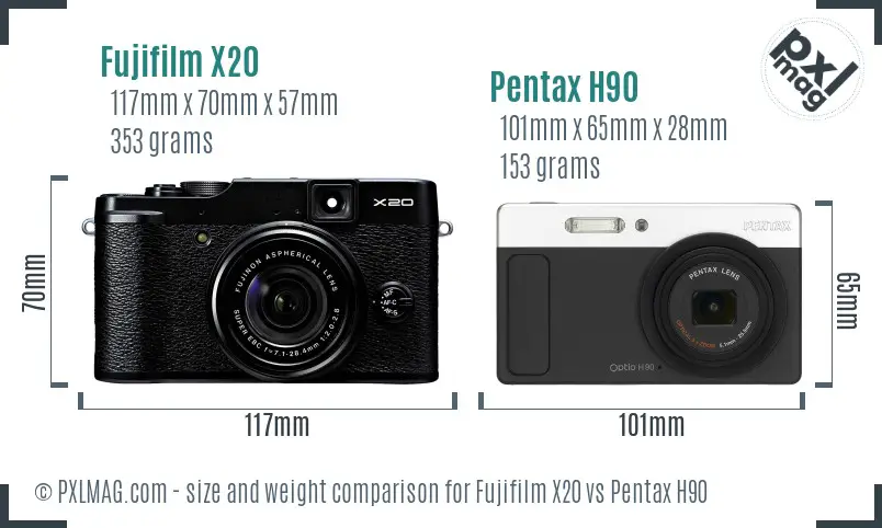 Fujifilm X20 vs Pentax H90 size comparison